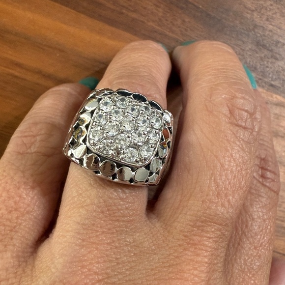 925 Sterling Silver Vintage Cubic Zirconia Dotted Square Ring Size 7 - Picture 9 of 10